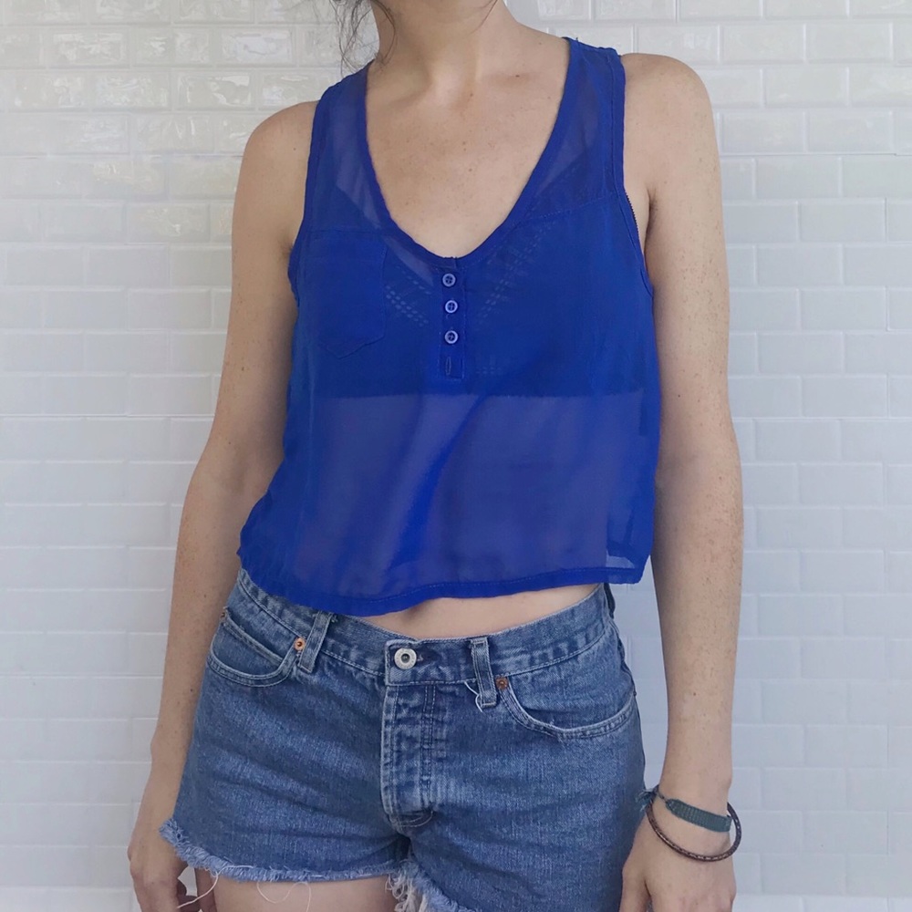 Sheer blue crop top see through basic 90s
